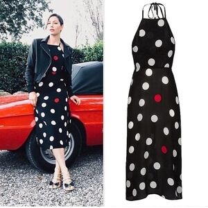 Réalisation Par Jeet Black White Red Polka Dot Backless Silk Dress Size S. .